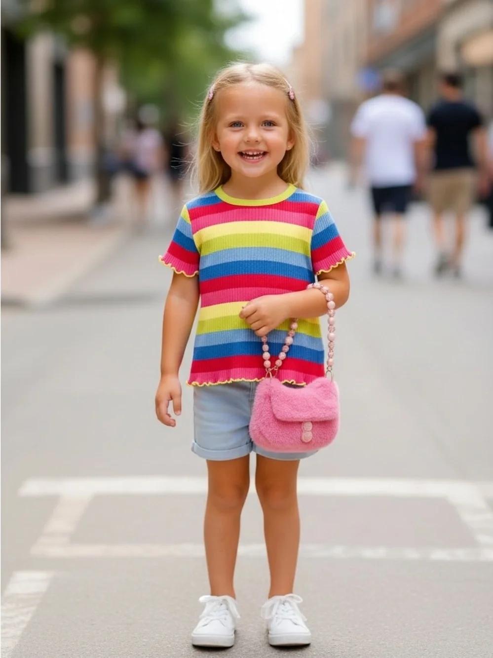 Children's Place Girls' Rainbow Stripe Short Sleeve Knit Top Sz 4T